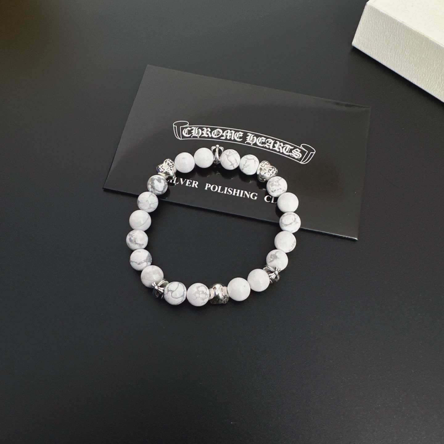 Chrome Hearts White Marble Bead Bracelet with Silver Accents